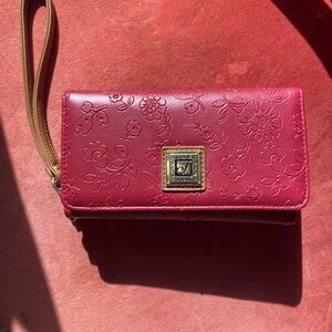 Stone Mountain Elegant Floral Embossed Red Wallet Wristlet